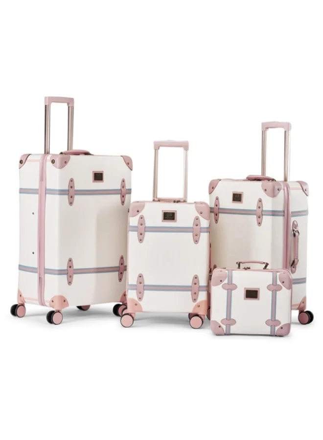 LIMRA 4-Piece Premium PU Leather Luggage Set – Luxury Travel Spinner Suitcases with Cosmetic Bag – Sizes 28/24/20/13 Inch Beige / Pink Color